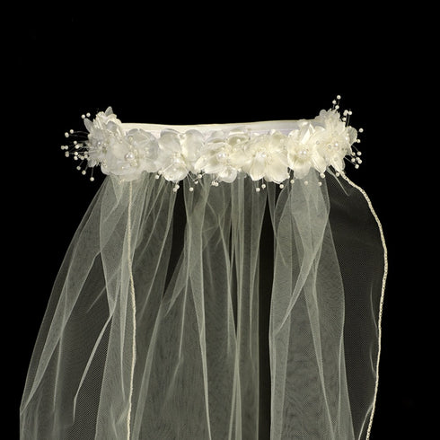 Lito Girls White Pearl Accent Flowers Special Occasion 30" Veil - SophiasStyle.com